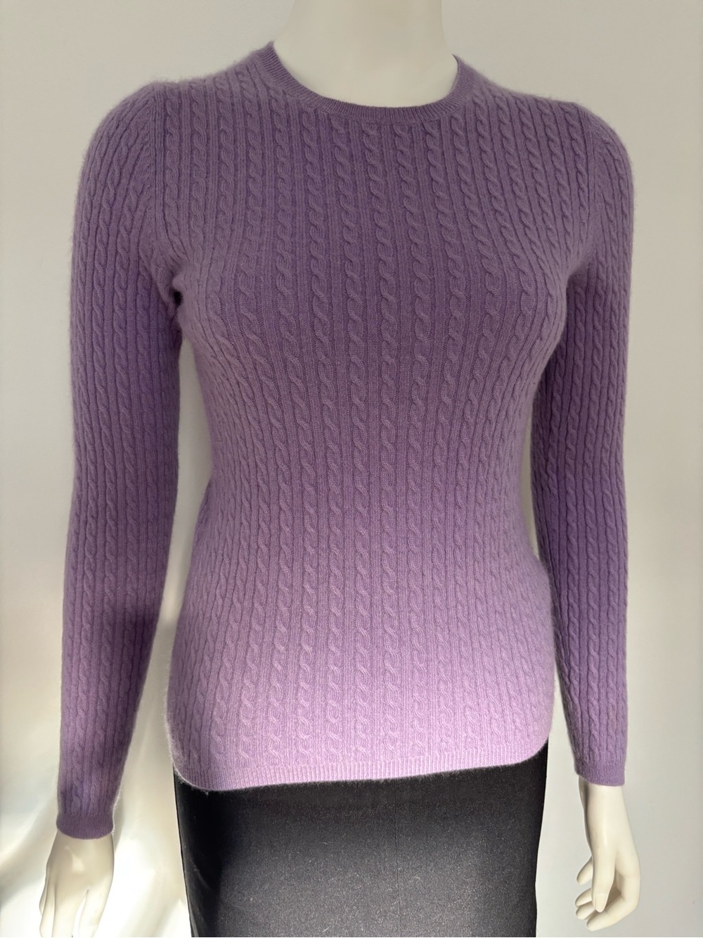 Anne Klein 100% Cashmere Sport Lavender Cable-Knit Crewneck Sweater